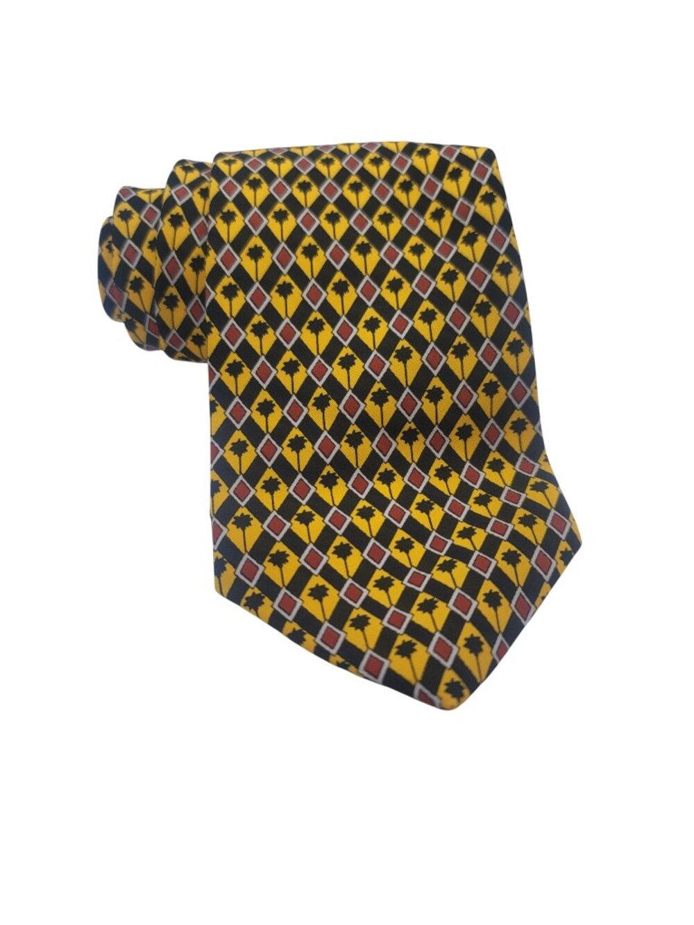 Pertex Mens Diamond Palm Tree Pattern Yellow & Black Tie - 100% Polyester